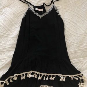 Black fringe spaghetti strap tank top